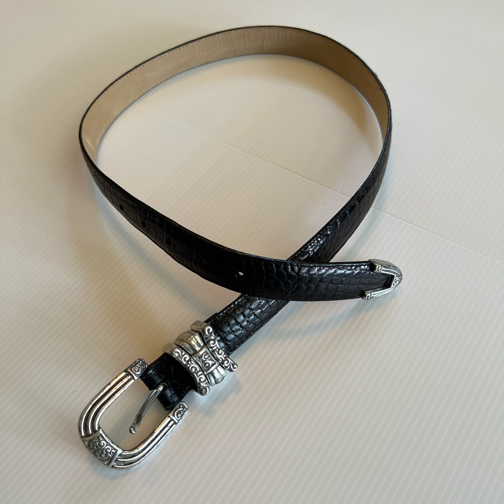 Brighton Black Crocodile Embossed Belt With Silver Plated Buckle ML 32